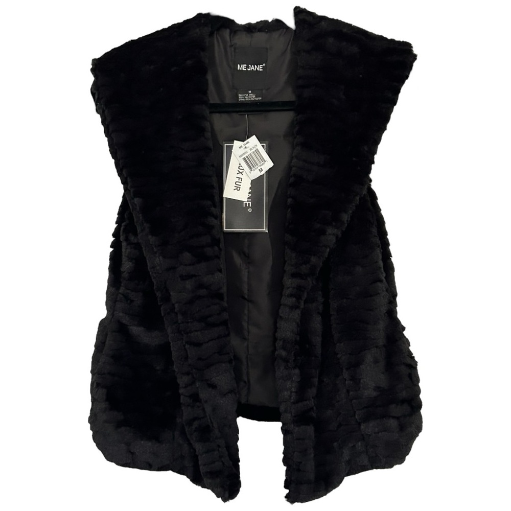 Me Jane Women’s NWT Black Faux Fur Open Front  Vest‎  Sz M